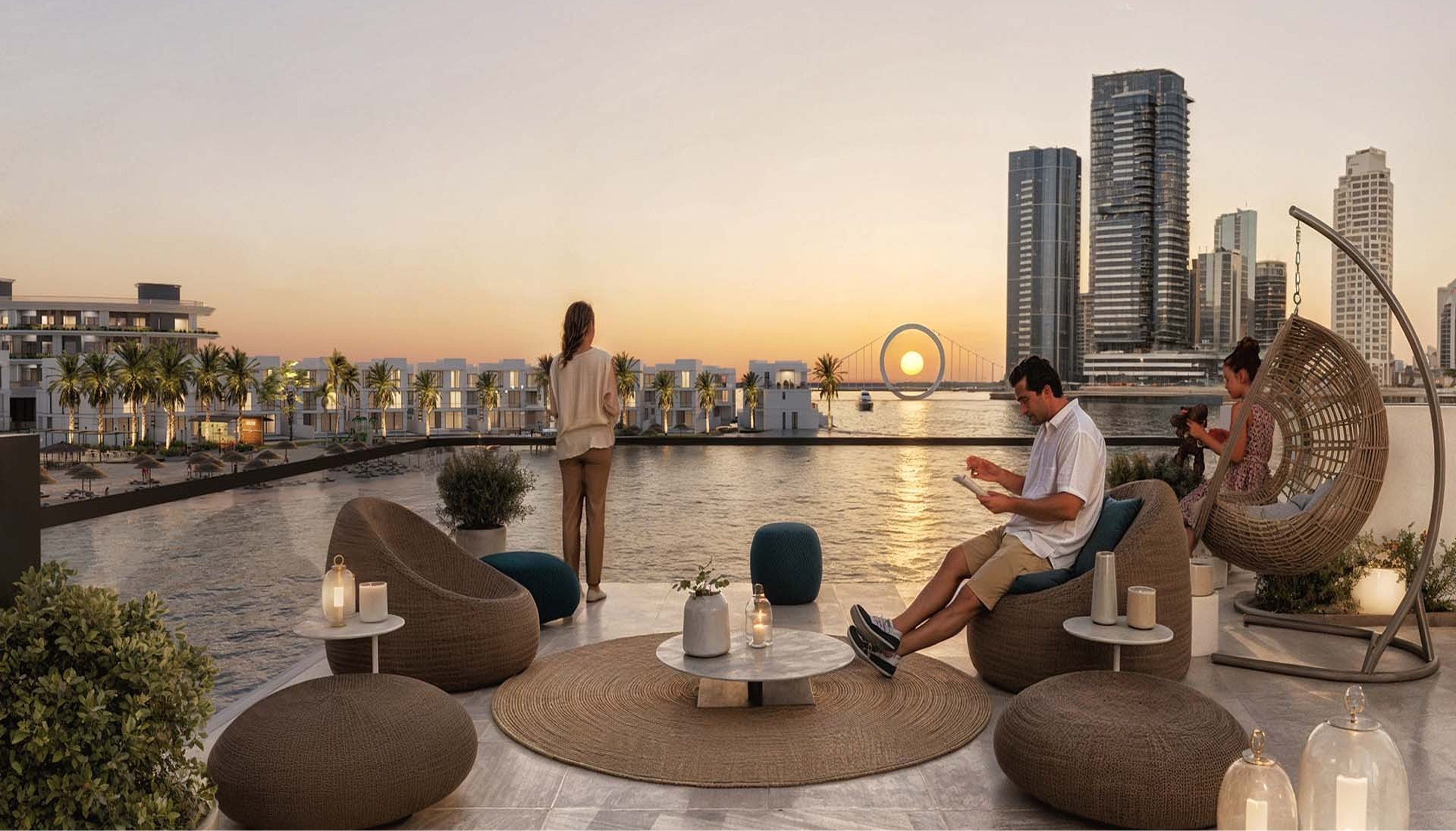 Vive Hotel Apartments waterfront terrace overlooking Qetaifan Island